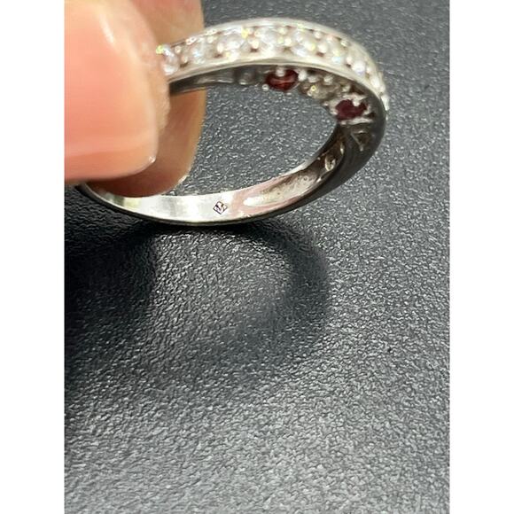 M M Signed Sterling Silver 925 Multicolor CZ Half Eternity Band Ring Sz 6.25 - Picture 15 of 15